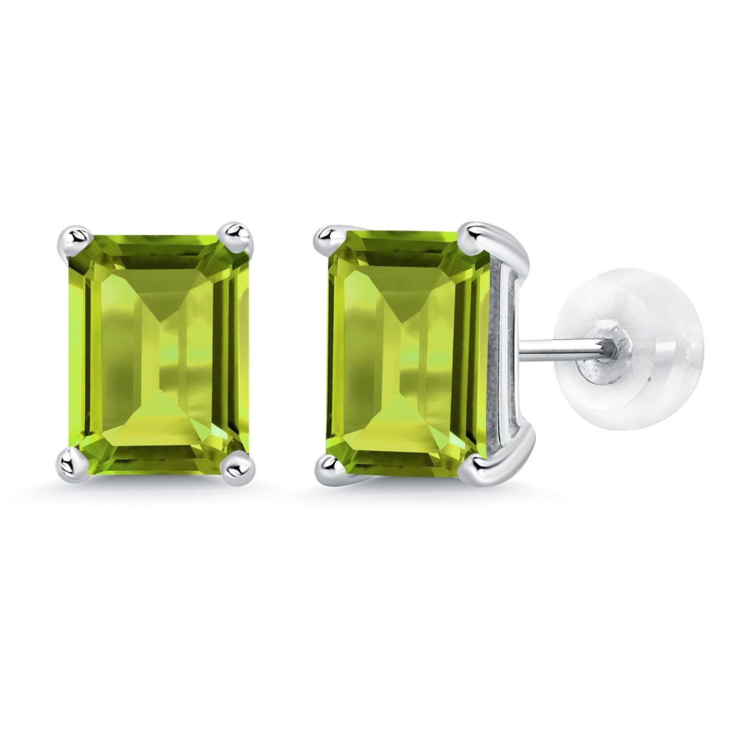 14K White Gold Emerald Cut 8x6mm Birthstone Stud Earrings for Women & Men | Gem Stone King | Perfect for Gifts, Anniversaries & Everyday Wear