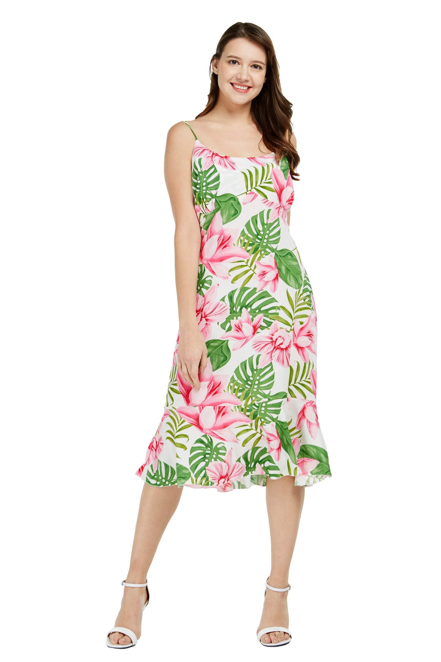 Hawaiian Mermaid Ruffle Dress for Women - Floral Lotus & Orchid Print - Beach Party, Vacation, Summer Outfit