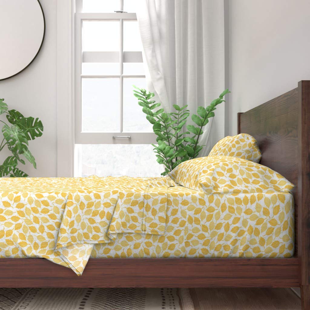 100% Cotton Queen Size 4-Piece Sheet Set - Autumn Botanical Leaves Woodland Print Custom Bedding | Soft & Breathable for Fall & Winter Comfort | Perfect for Cozy Bedrooms, Guest Rooms & Vacation Homes