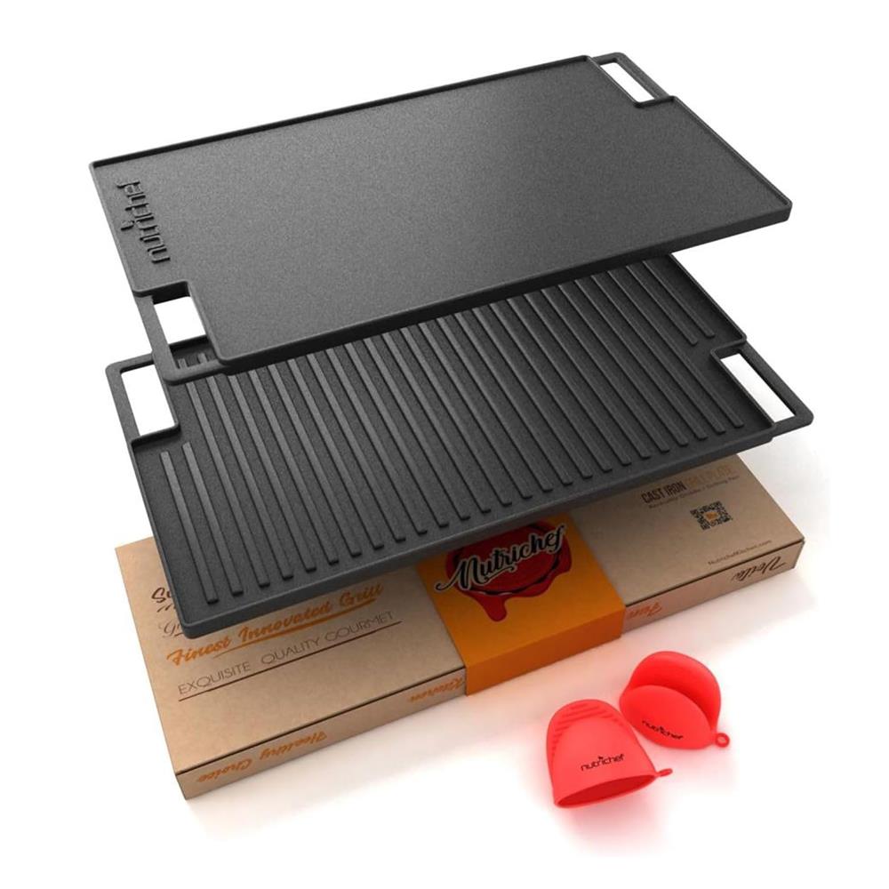 Reversible Cast Iron Griddle Grill Pan - Double Sided Cooking for Stovetop, Gas Grill & Camping - Perfect for Pancakes, Steaks & Outdoor BBQ