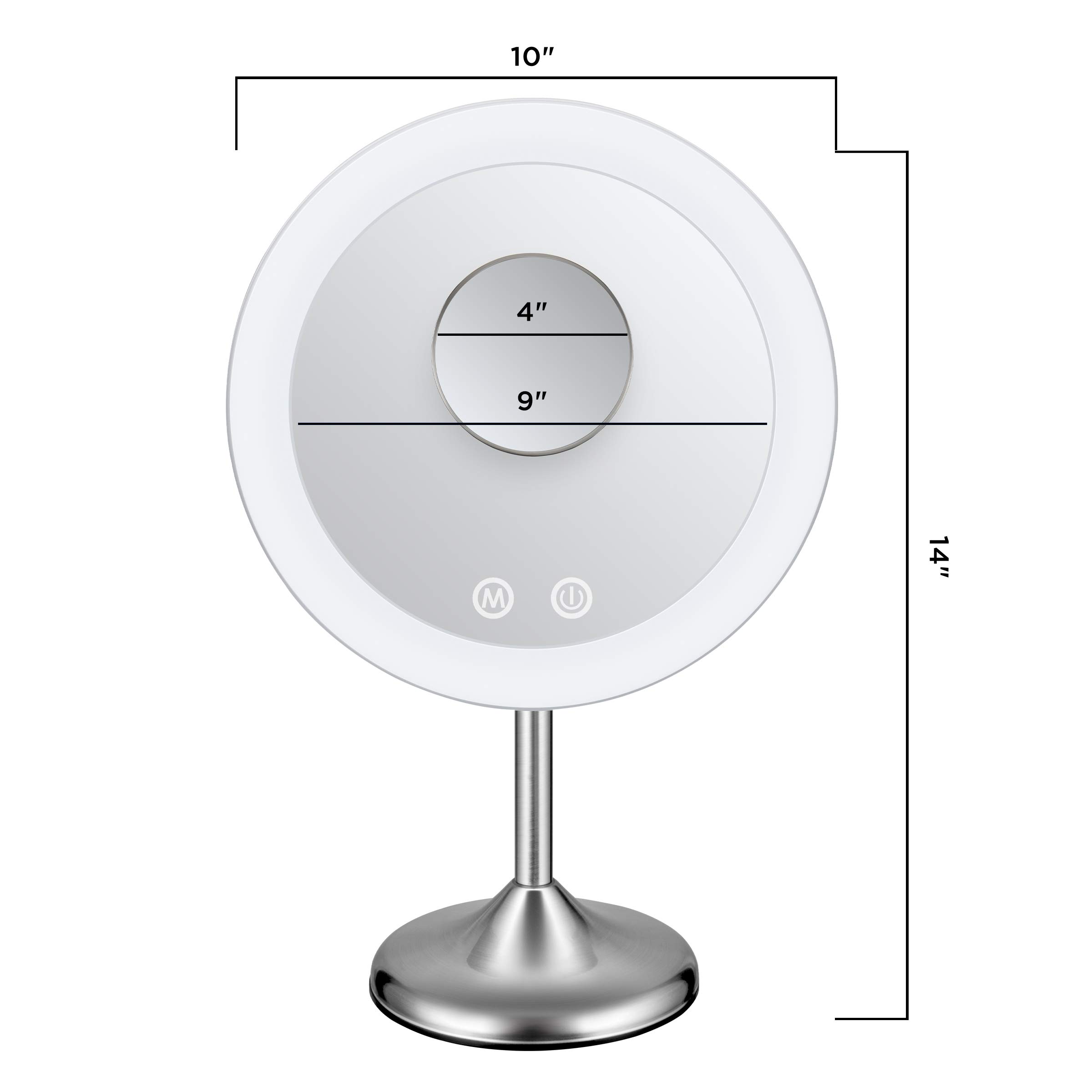 Conair Lighted Makeup Mirror with 10X Magnification - LED Vanity Mirror & Handheld Mirror - 1X/10X Magnifying Mirror - Rechargeable Satin Nickel - Perfect for Makeup Application, Skincare & Travel