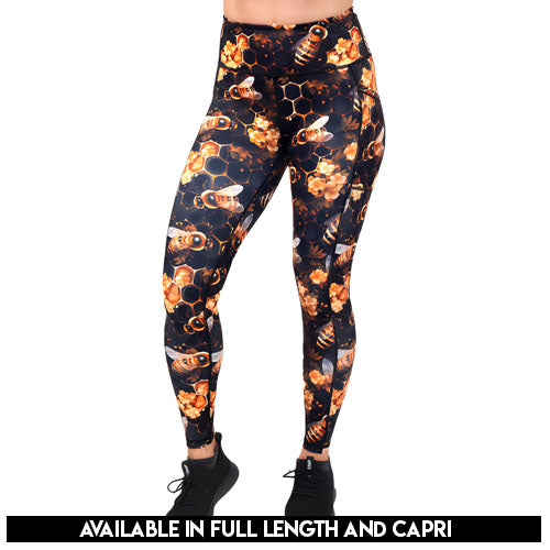 Queen Bee High Waist Yoga Leggings for Women - Comfortable Workout Tights with Pockets - Perfect for Yoga, Gym, Running & Lounge Wear