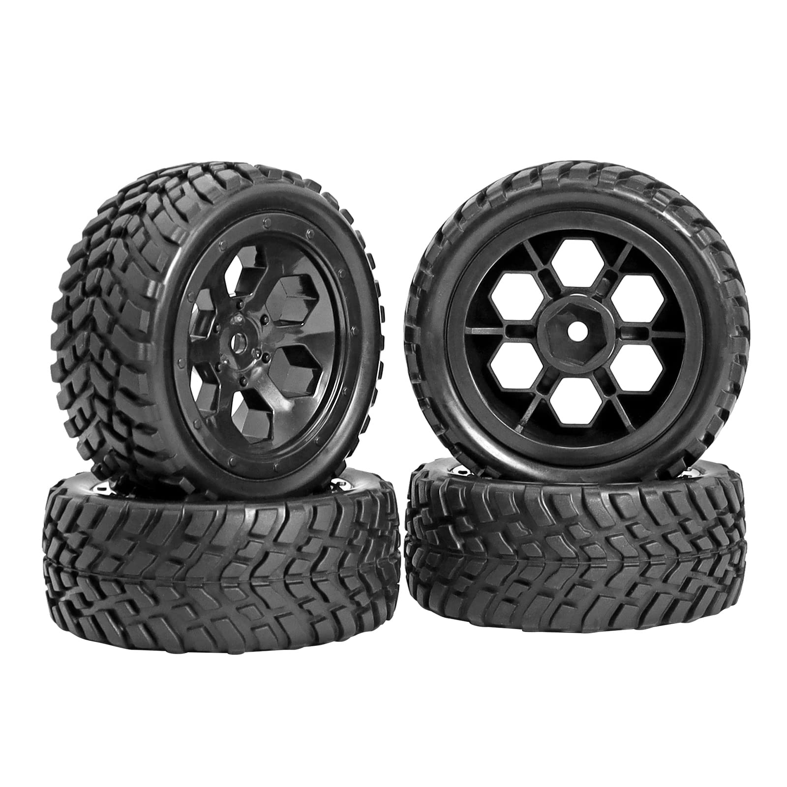 12mm Hex RC Wheels & Tires for Hyper Go H16BM/H14BM - 1/14 & 1/16 Scale Pre-Glued Off-Road Tires with Foam Inserts - Compatible with Traxxas, WLtoys 144001 & 1/18 RC Cars - Perfect for Street Racing & Off-Road Bashing