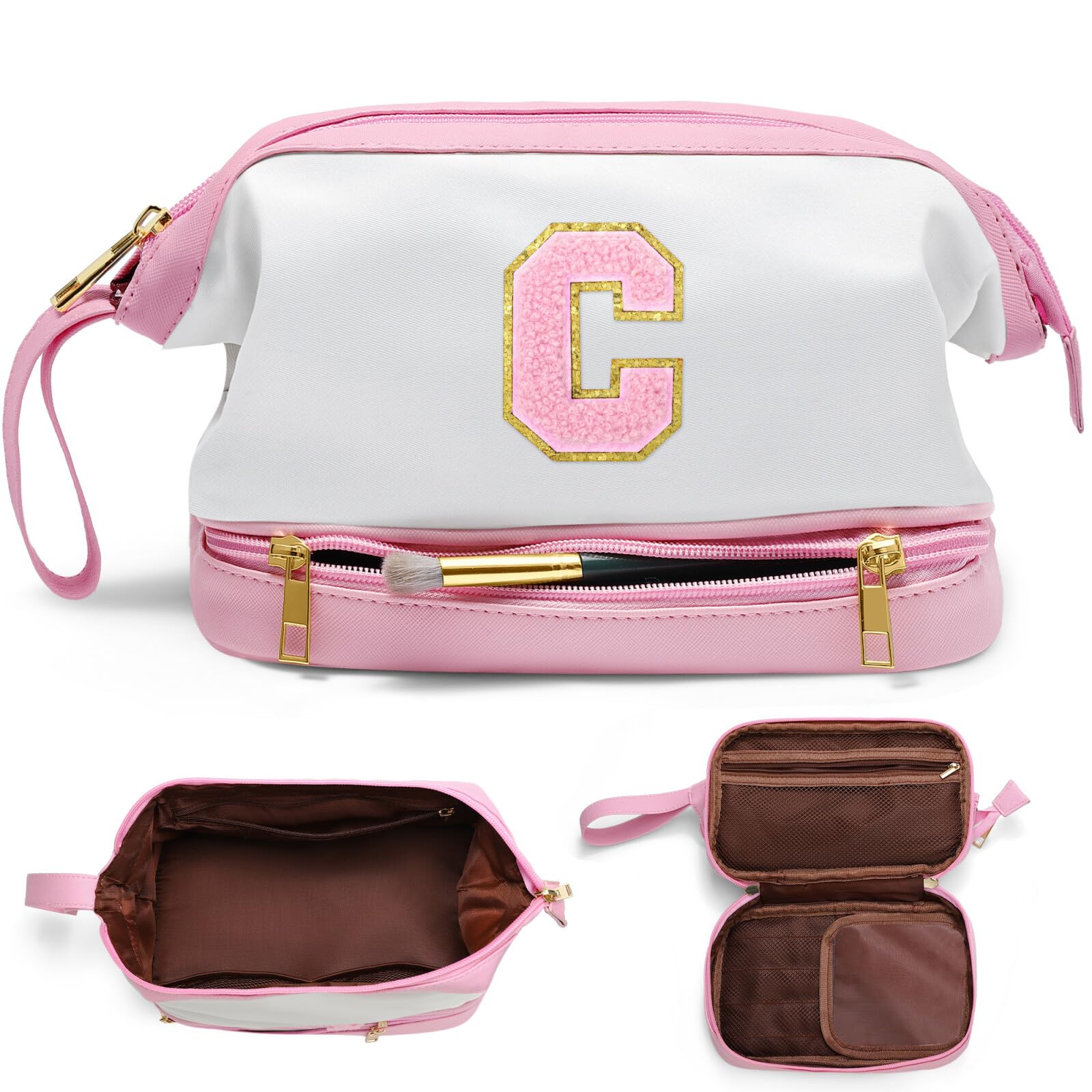 YOOLIFE PU Leather Toiletry Bag for Women & Teens - Large Capacity Cosmetic Travel Bag, Personalized Birthday Gift for Girls, Best Friend, Unique Present (Pink) - Perfect for Travel, Spa, Gym & Daily Organization