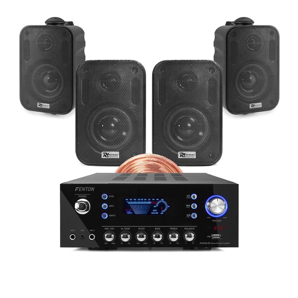 Power Dynamics 4x PD BGO30 3-Inch Black Bluetooth Wall Speakers with Built-in Amplifier - Compact Wall Mount Audio System for Home Theater, Living Room & Office | High-Quality Sound for Music, Movies & Conference Calls