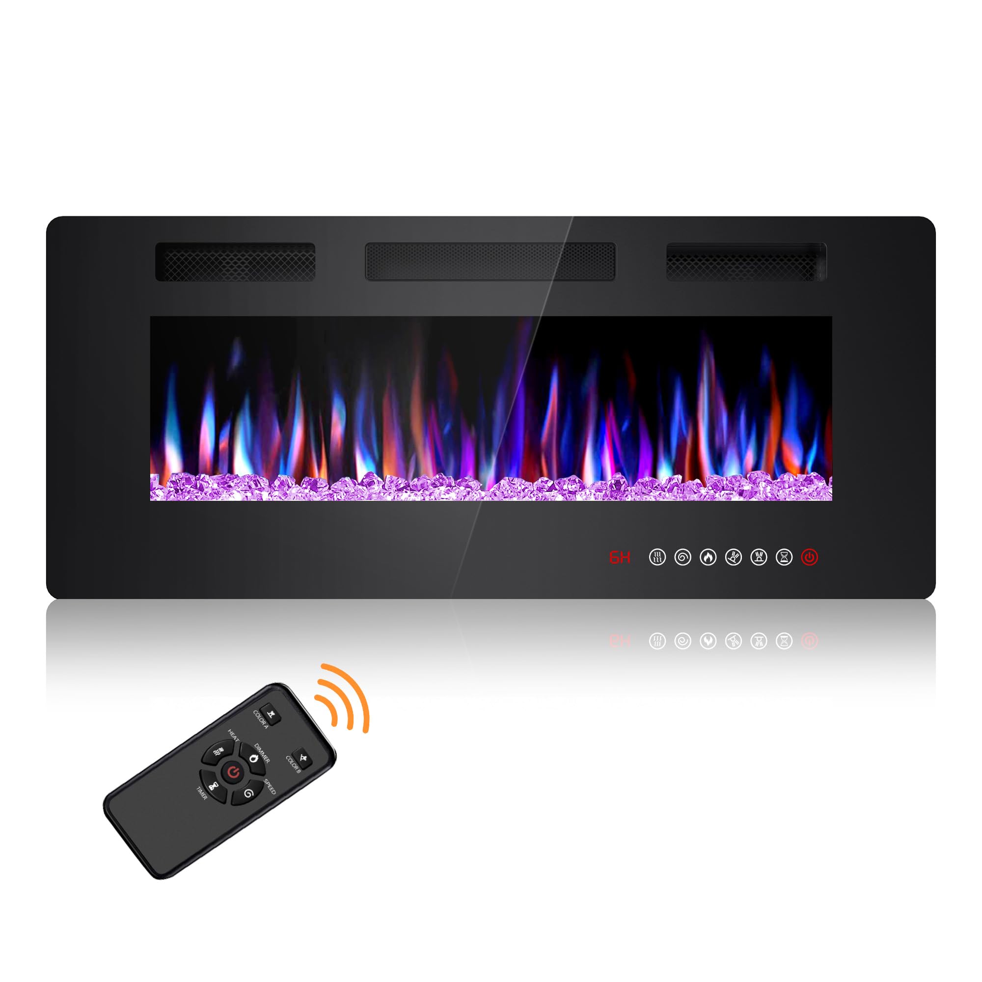 42 Inch Electric Fireplace Insert - Recessed or Wall Mounted 750W/1500W Heater with Touch Screen & Remote Control - Adjustable Flame Color/Speed & Timer - Perfect for Living Room, Bedroom & Office