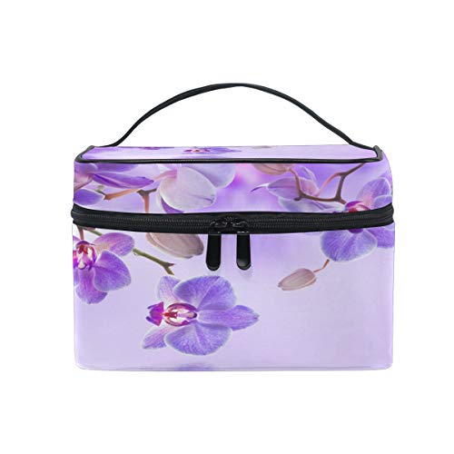 WIHVE Tropical Orchids Purple Floral Makeup Bag - Waterproof Cosmetic Case with Top Handle, Portable Travel Toiletry Organizer for Women | Perfect for Vacation, Gym & Daily Beauty Essentials