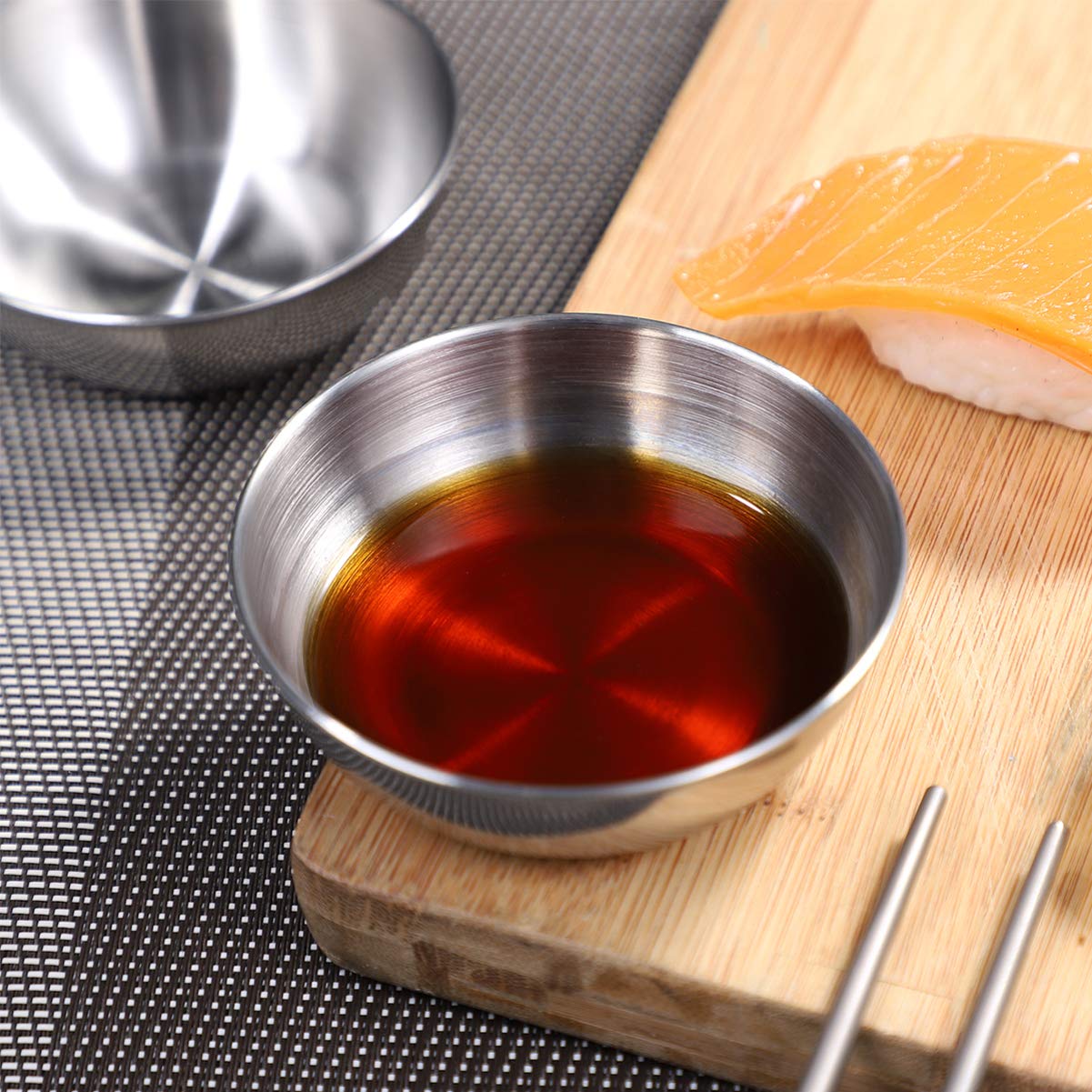 DOITOOL 8PCS Stainless Steel Sushi Dipping Bowls - 3.1 Inch Mini Appetizer Plates for Soy Sauce, Wasabi & Seasonings - Perfect for Sushi Restaurants, Home Dining & Japanese Cuisine