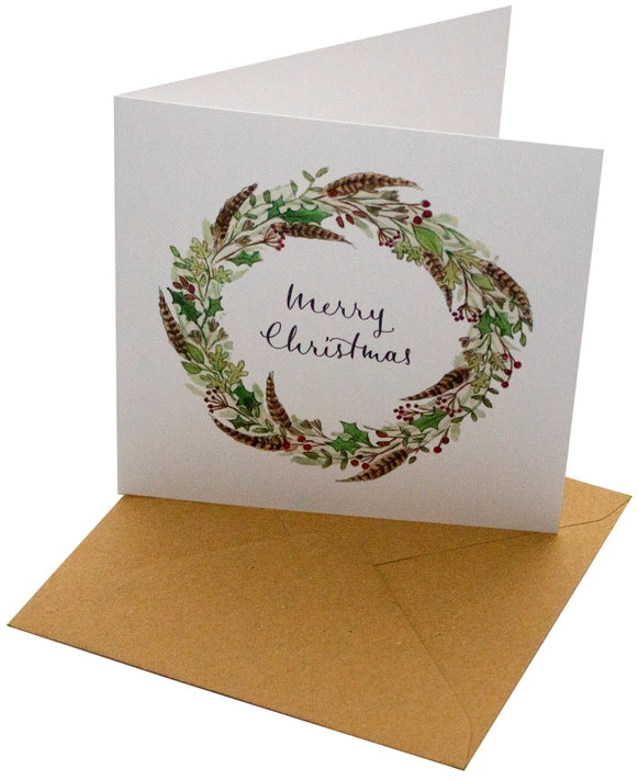 Festive Christmas Feather Wreath Greeting Card - Elegant Holiday Decor for Front Door, Mantel & Gift Giving - Perfect for Xmas Party, Home Decoration & Seasonal Greetings