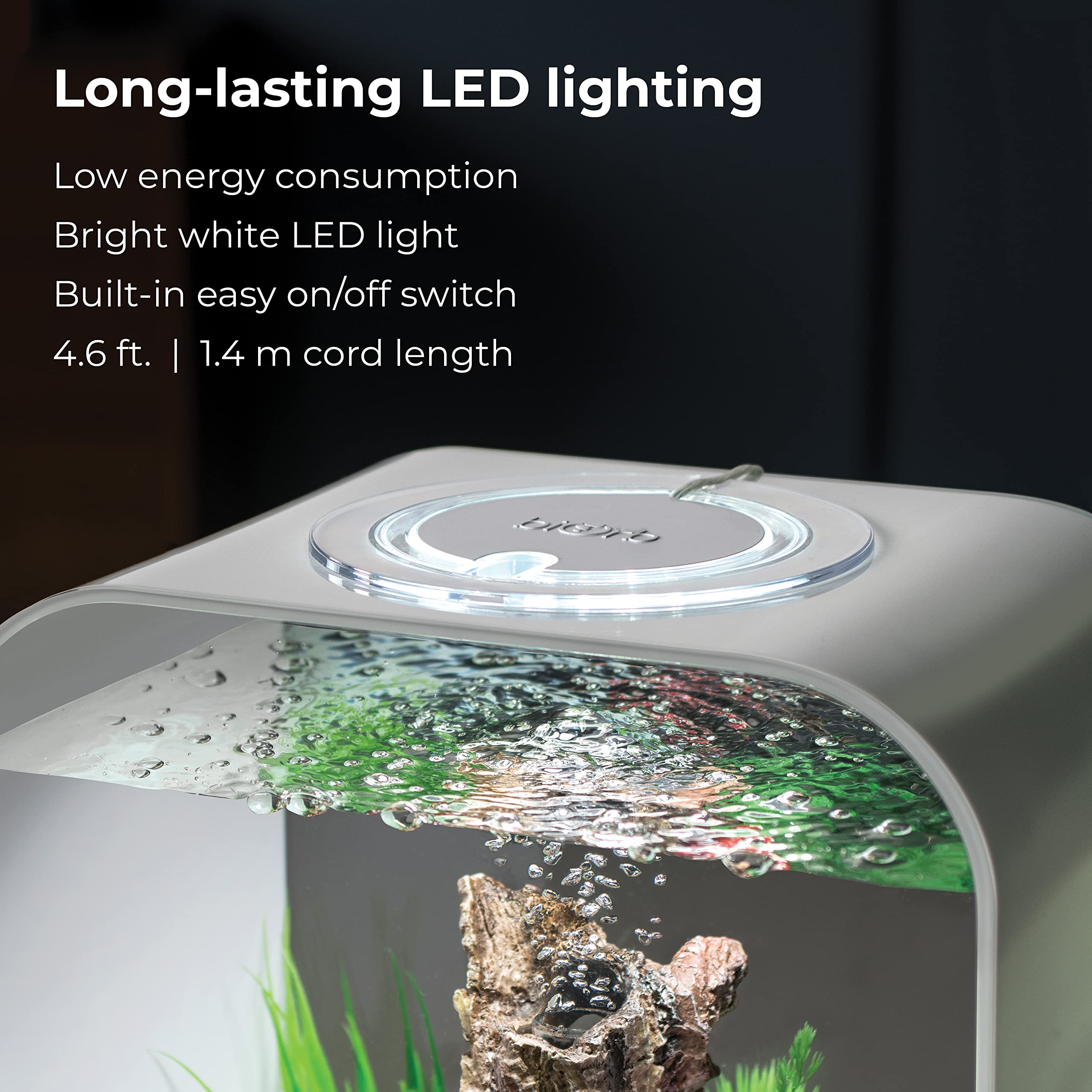 biOrb Life 15 Acrylic 4-Gallon Aquarium with White LED Lights - Modern Compact Fish Tank for Tabletop or Desktop Display, Clear Transparent Design - Perfect for Home, Office Decor & Relaxation