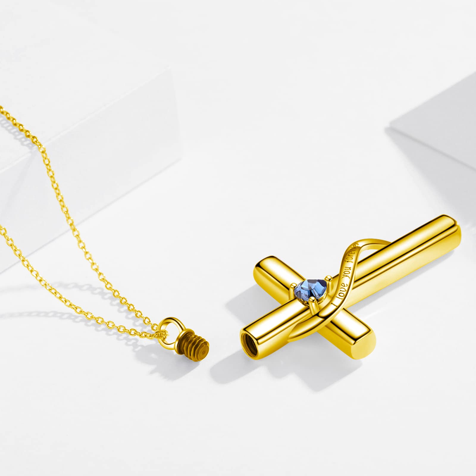 SOULMEET Sterling Silver Crystal Cross Necklace for Ashes - Memorial Keepsake Jewelry for Loved Ones & Pets - Birthstone Cremation Urn Pendant - Perfect for Remembrance, Funerals & Special Occasions