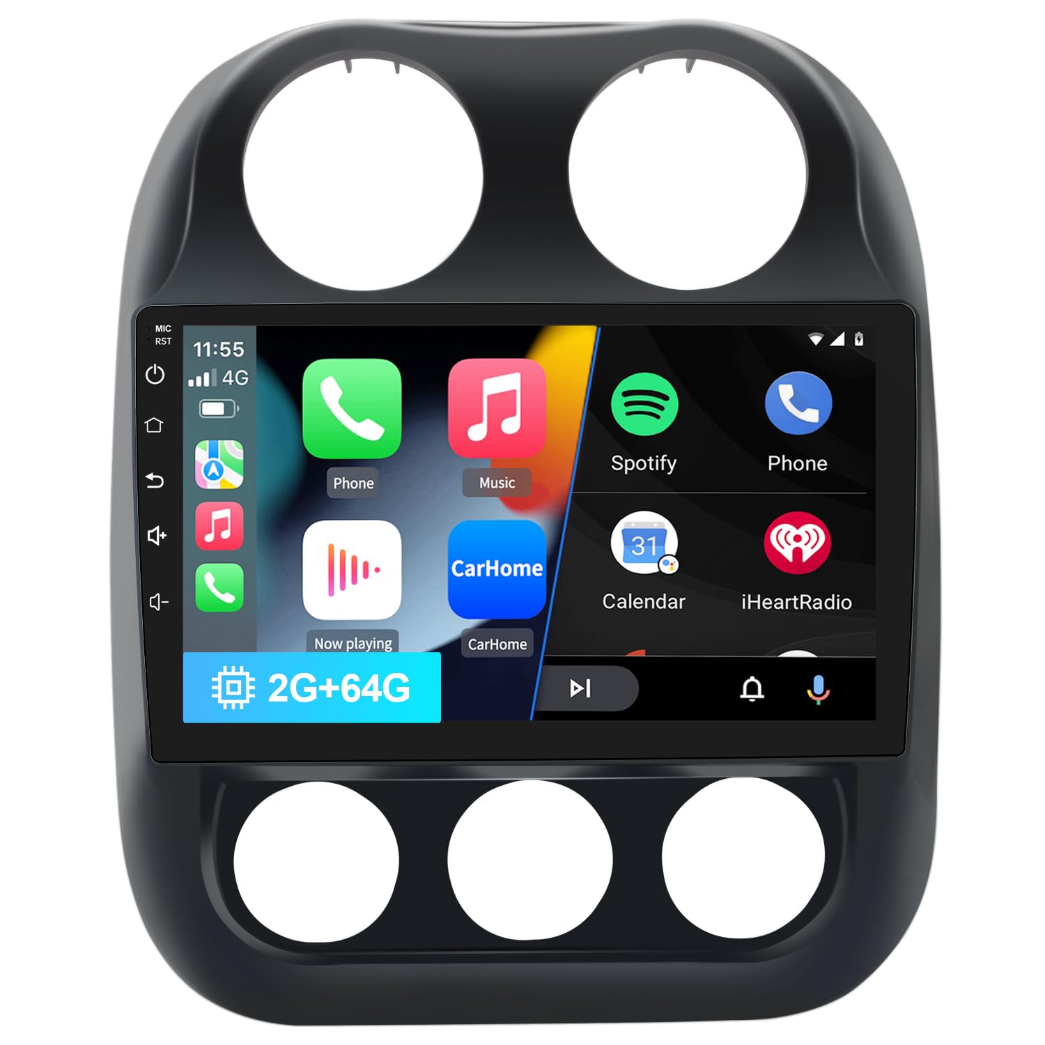 10.1 Inch Car Stereo Radio with Wireless CarPlay & Android Auto - 2GB RAM 64GB Storage Android 12 Player for Jeep Patriot & Compass 2010-2016 - Bluetooth, WiFi, GPS, Steering Wheel Control - Perfect for Road Trips & Daily Commuting