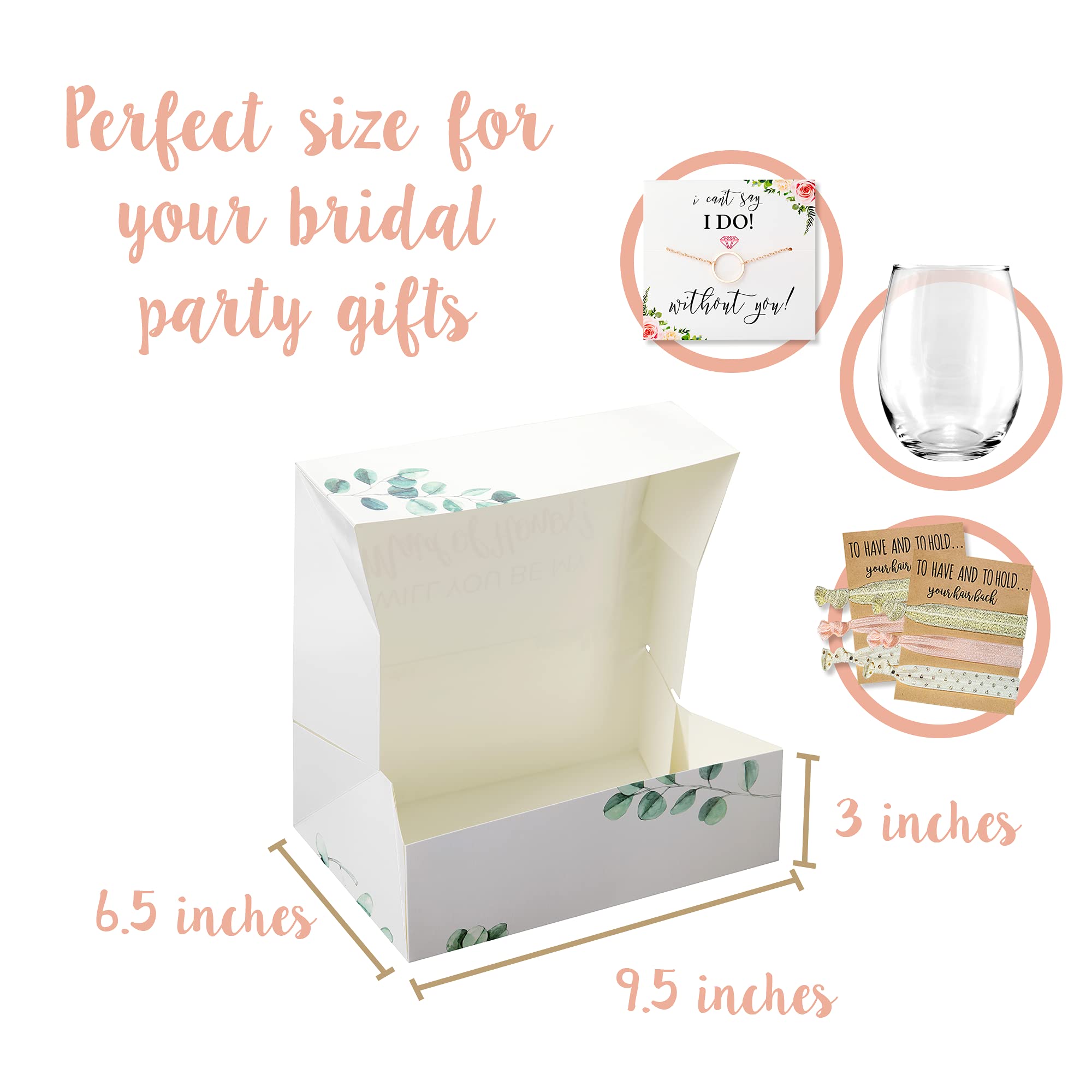Elegant Thank You Bridesmaid Gift Box Set of 6 with Eucalyptus - Perfect for Wedding Party Favors, Bridal Shower Gifts & Appreciation Presents