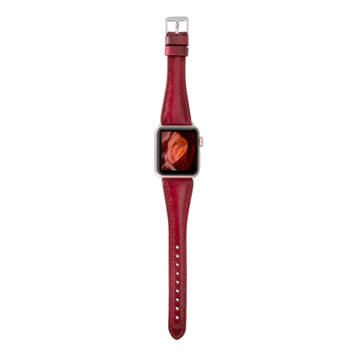Burnished Red Leather Slim Apple Watch Band - Premium Replacement Strap for Apple Watch Series 9/8/7/6/SE - Fashionable & Comfortable for Workouts, Office & Everyday Wear