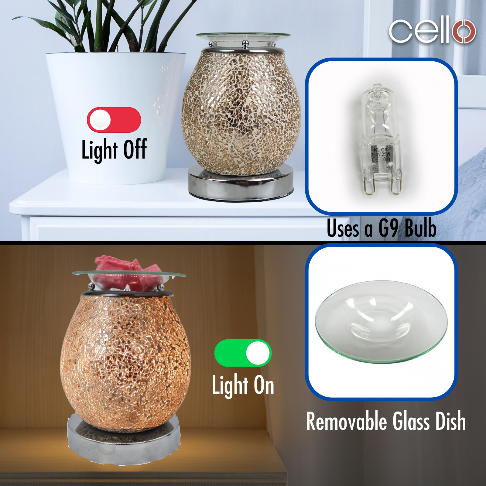 Rose Gold Electric Wax Warmer with Touch Control - Elegant Mosaic Design for Home Fragrance, Aromatherapy & Relaxation - Perfect for Bedroom, Bathroom, Office & Gifts