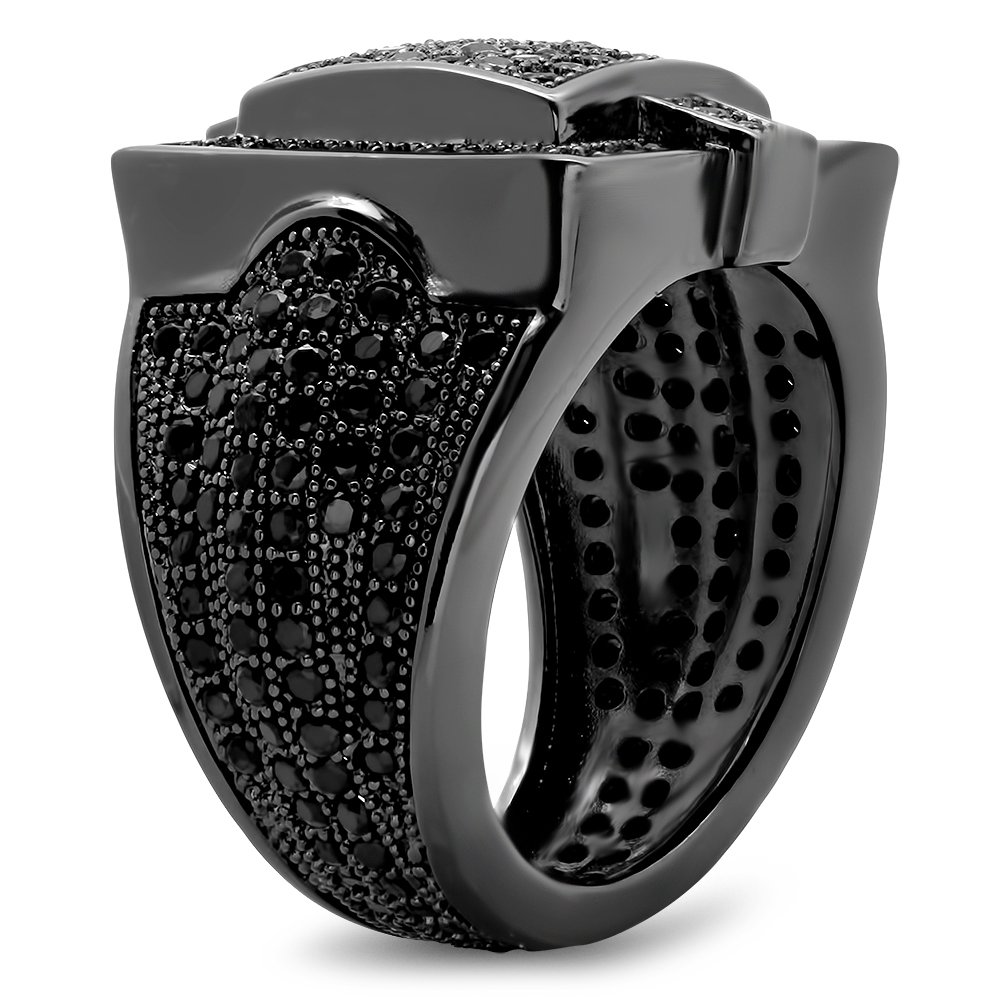 Bling Factory Black Plated Square Micro-Pave Cubic Zirconia Hip Hop Ring for Men & Women - Iced Out Jewelry with Free Polishing Cloth - Perfect for Parties, Gifts & Hip Hop Fashion