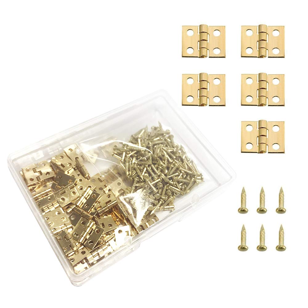 Juland 50PCS Mini Pure Copper Hinges - Antique Brass Cabinet Hinges with 200PCS Nails for Wooden Jewelry Box, Chest, DIY Furniture Repair (10x8mm/0.4x0.3in) - Perfect for Vintage Jewelry Organizers & Handmade Wood Crafts