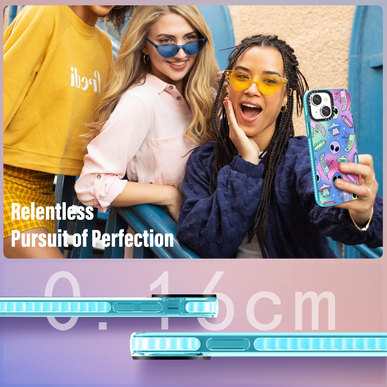 2 in 1 Cute Alien UFO Phone Case for iPhone 14 (6.1