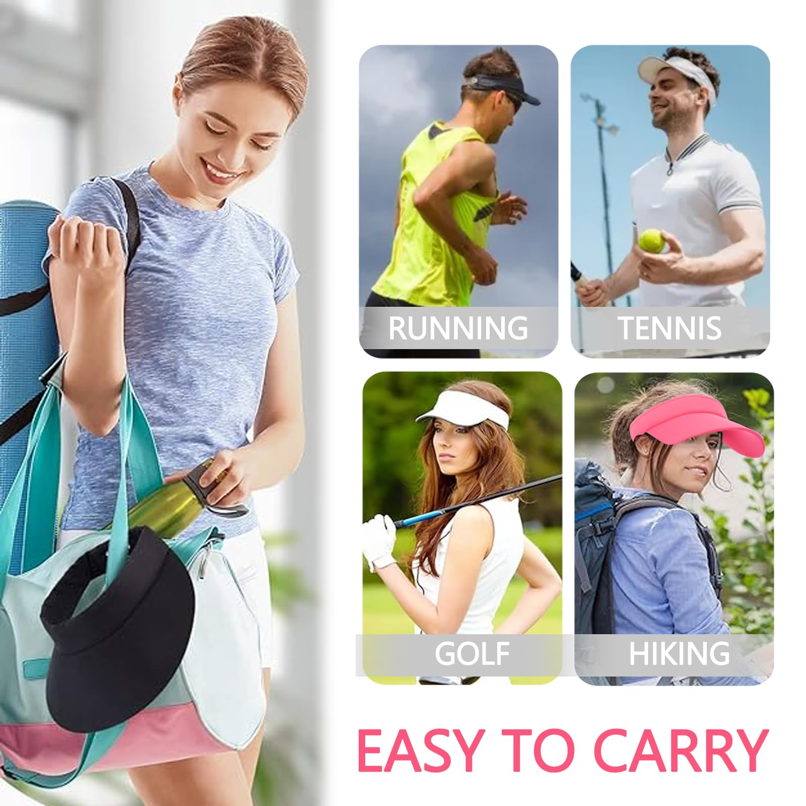 UPF 50+ Sun Protection Visor Hats for Women & Men - Adjustable Wide Brim Sports Hat for Golf, Running, Hiking & Outdoor Activities - Breathable Mesh Design for Summer Sun Safety