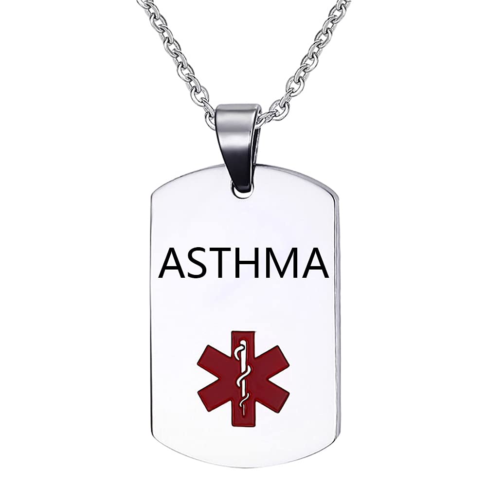 Stainless Steel Medical Alert Necklace for Men & Women - Engraved Medical ID Tag Pendant Jewelry - Perfect for Allergies, Diabetes & Emergency Situations
