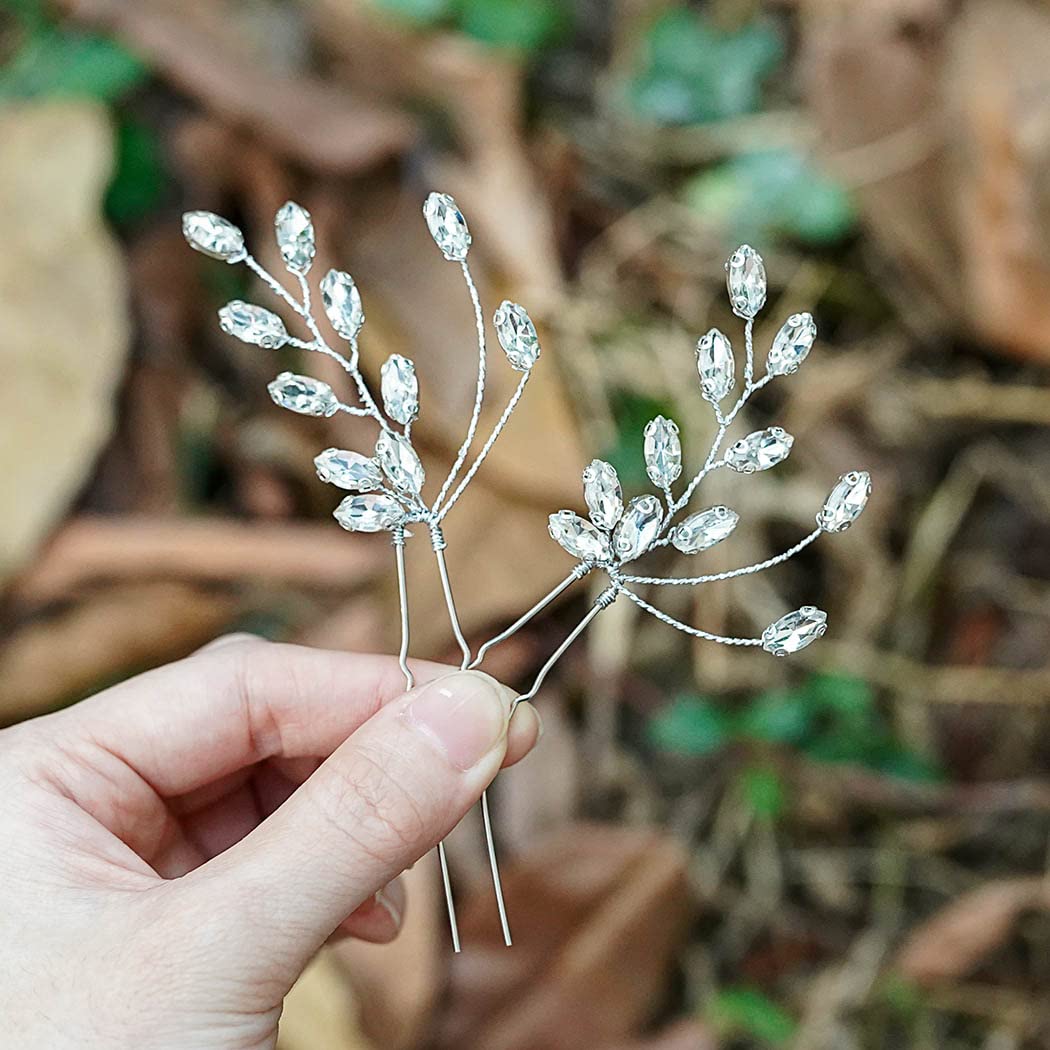 Easedaily Silver Rhinestone Crystal Bridal Hair Pins - Wedding Hair Accessories for Women & Girls (Pack of 2) - Perfect for Bridal Shower, Prom & Formal Events