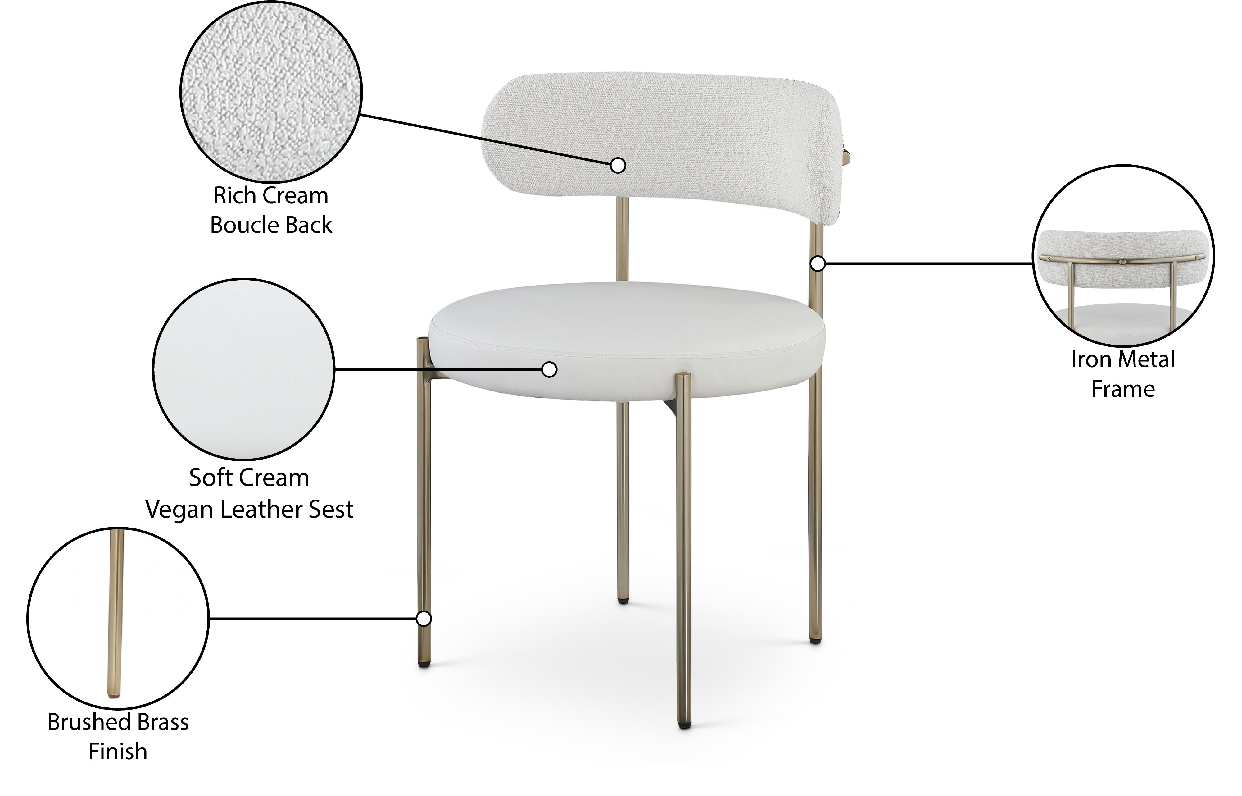 Vegan Leather & Boucle Fabric Dining Chair - Modern Comfortable Kitchen & Dining Room Seating for Home & Office Use