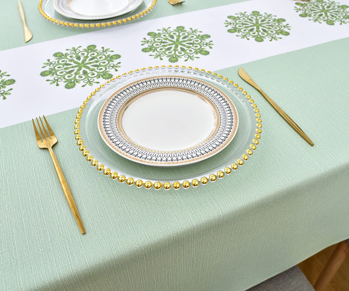 Zobesta Waterproof PVC Vinyl Tablecloth for Rectangle Tables - 55 x 102 Inch Green Plastic Table Cover (Fits 8-10 Seats) - Perfect for Outdoor Dining, Picnics, Parties & Kitchen Protection