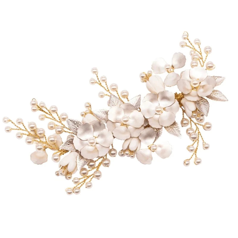 Elegant Gold Bridal Hair Clip with Swarovski Crystals & Pearls for Wedding Hairstyles - Perfect for Brides, Bridesmaids, and Special Occasions (A9070)