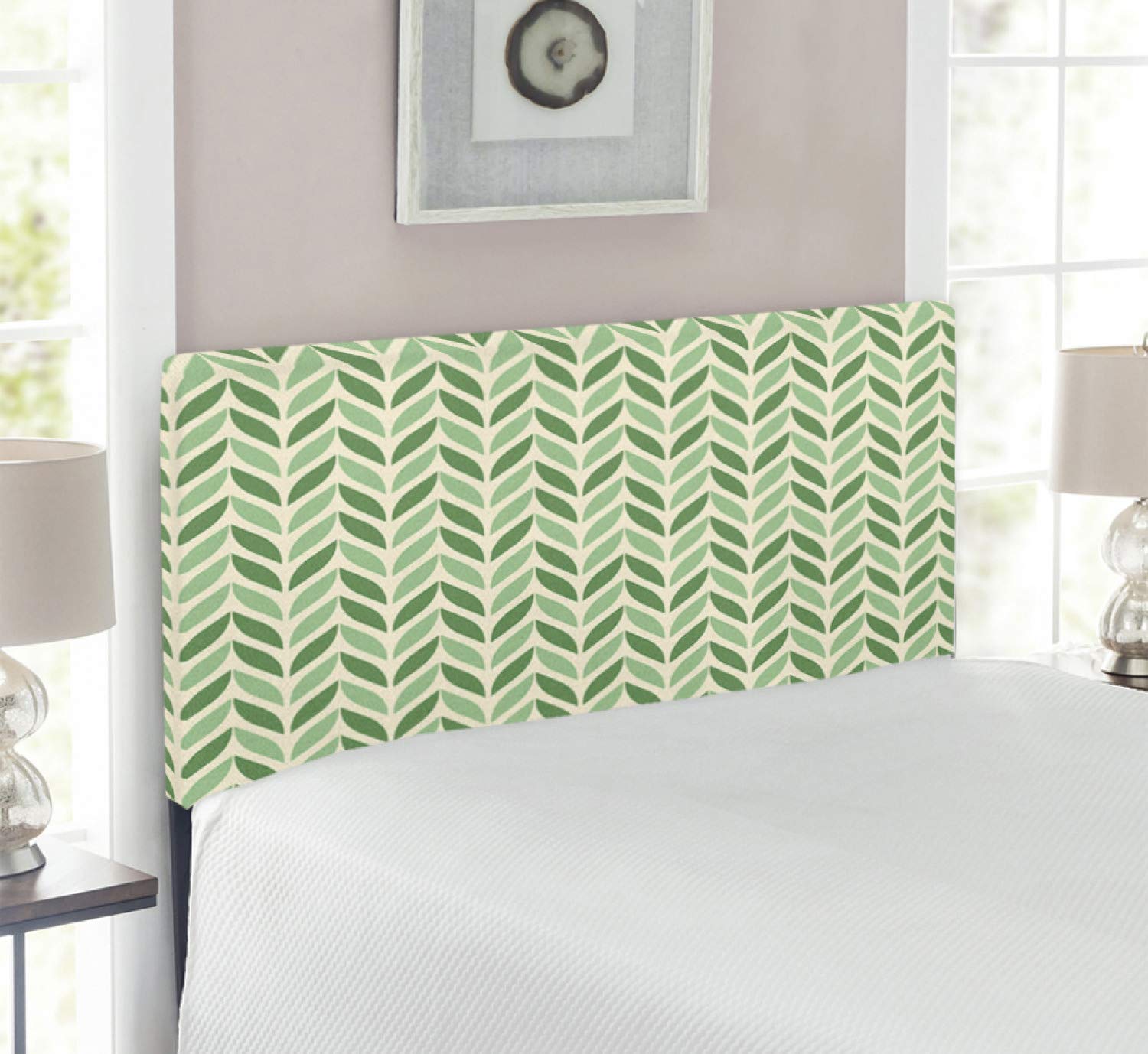 Ambesonne Retro Upholstered Headboard - Vibrant Green Spring Leaves Gardening Theme, Decorative Metal Bed Frame with Memory Foam, Twin Size (Pale Green) | Perfect for Bedroom Decor, Guest Rooms & Nature-Inspired Home Interiors
