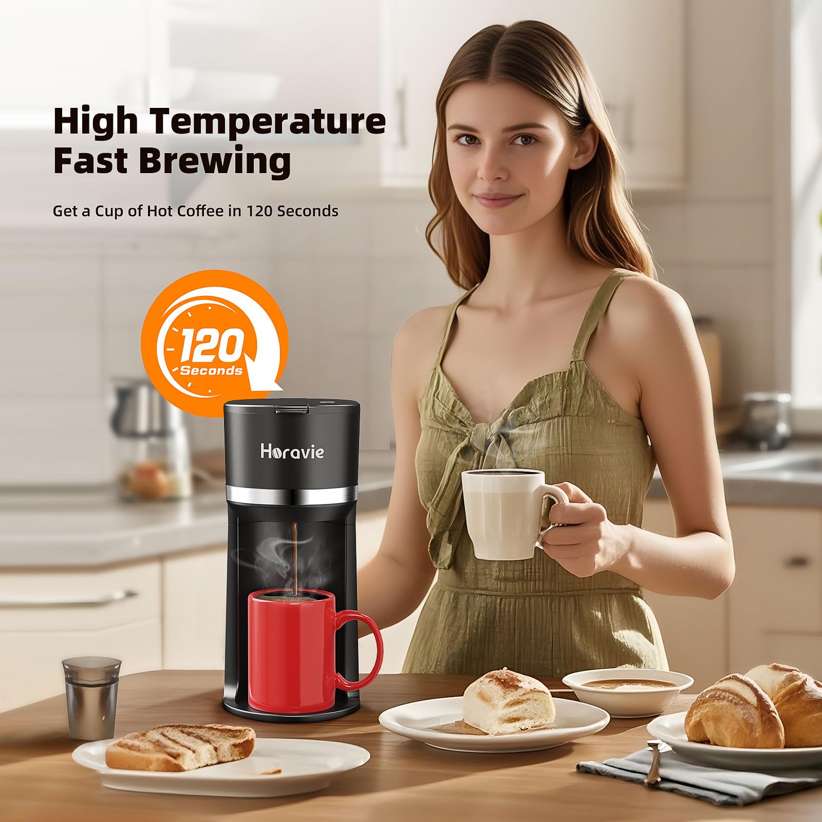 Mini Single Serve Coffee Maker for K-Cup & Ground Coffee - Fast Brew 1 Cup Coffee Machine with Descaling Reminder, Water Window (6-12 oz) - Perfect for Home, Office & Dorm Use - Black