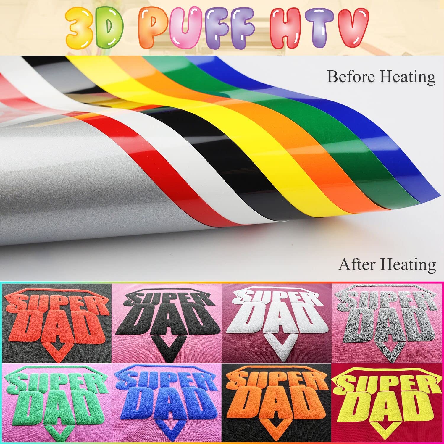 TransWonder White Puff-Vinyl Heat Transfer - 12x6 Inch 3D Puffy HTV for T-Shirts, DIY Crafts, Cricut & Silhouette Cameo | Perfect for Custom Apparel, Hats, Bags & Heat Press Projects