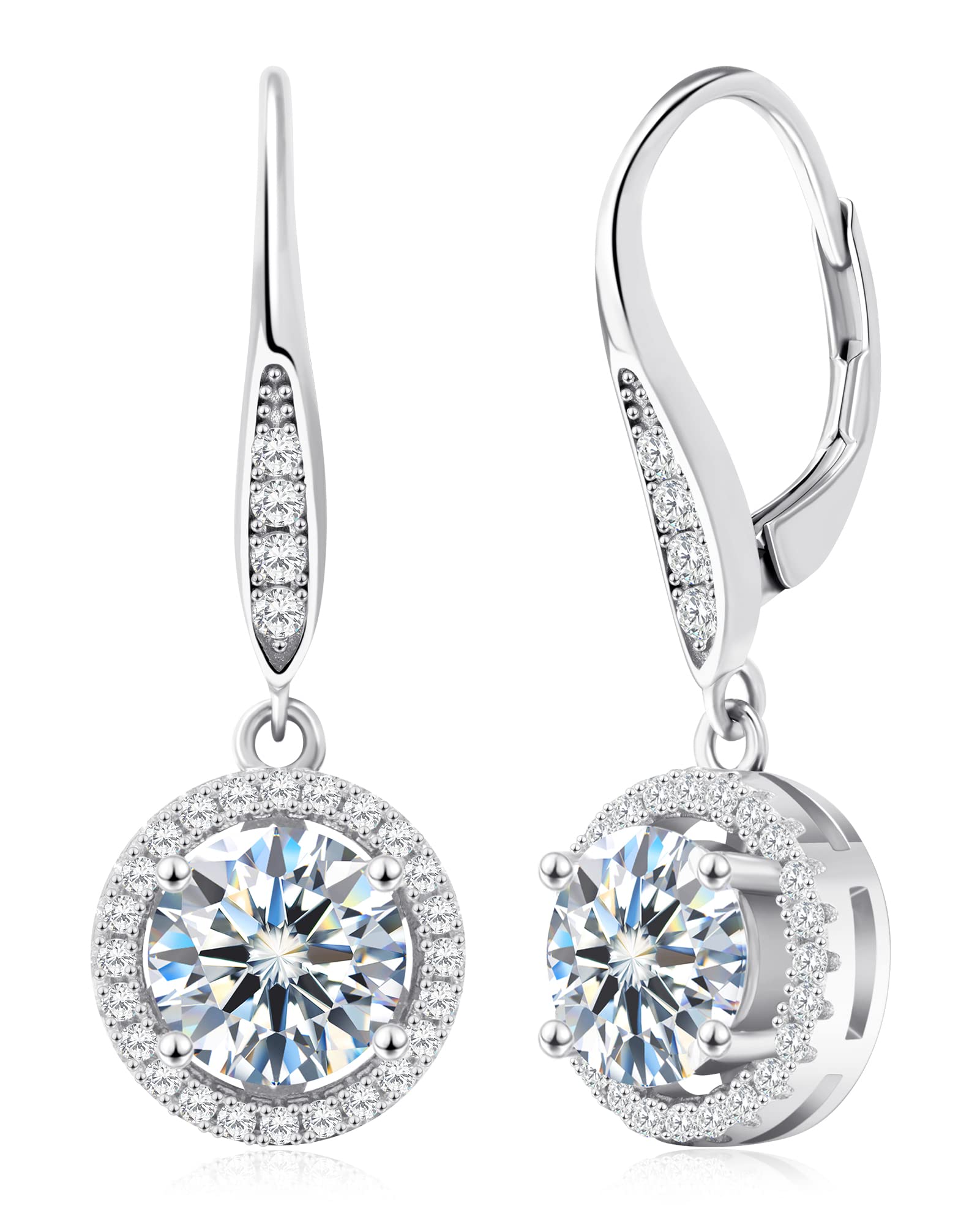 Wowshow 3ct & 4ct Moissanite Leverback Earrings for Women - 925 Sterling Silver Dangle Drop Earrings with Certificate | Perfect Birthday & Mother's Day Gifts | Elegant for Weddings, Parties & Special Occasions