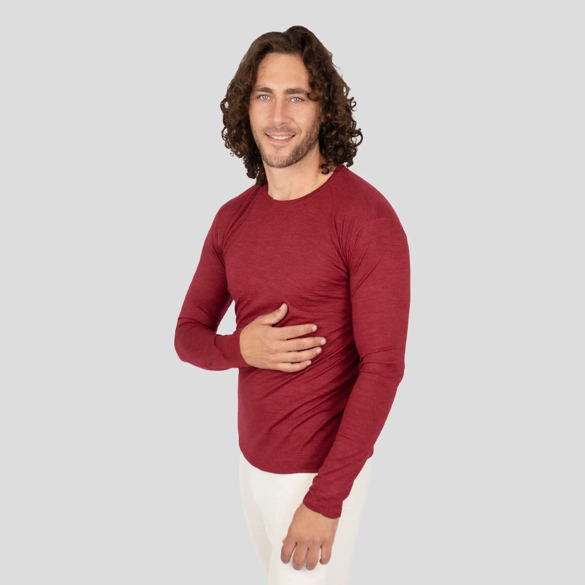Premium Men's Alpaca Wool Long Sleeve T-Shirt - 160 Ultralight Thermal Base Layer for Hiking, Camping & Winter Outdoor Activities