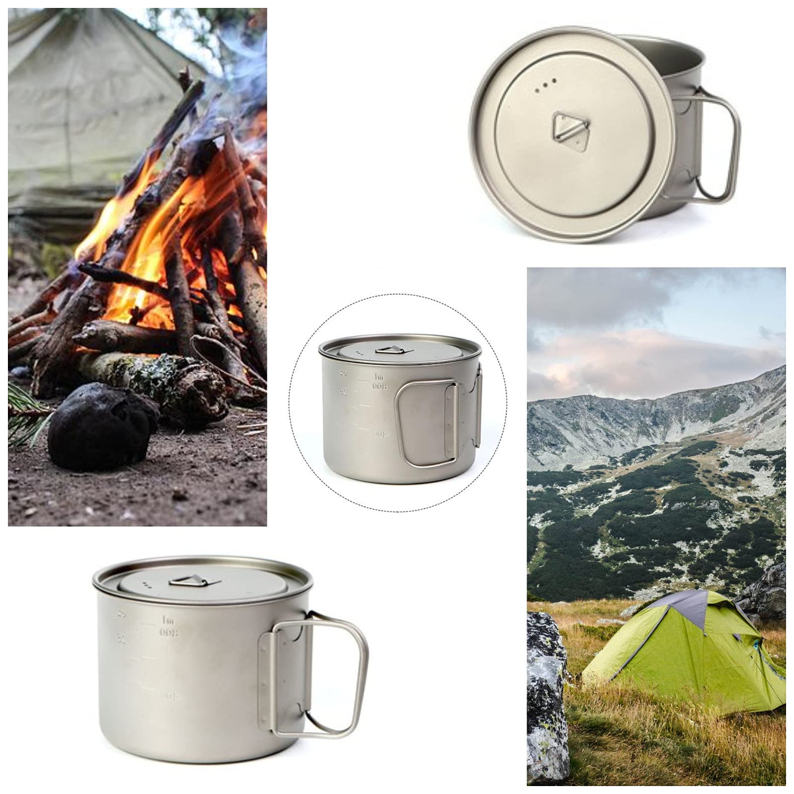 BIVOUAC 900ml Titanium Pot with Lid - Lightweight Titanium Camping Cookware Set, Backpacking Coffee Cup for Outdoor Cooking, Hiking & Camping Trips