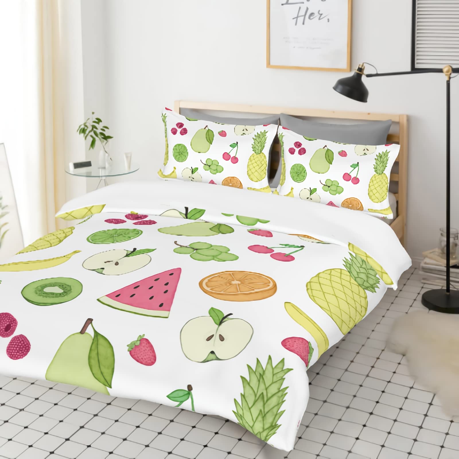 GREDBH 3D Printed Cartoon Fruit Duvet Cover Set - Microfiber Comforter Cover with 2 Pillow Cases - Cute Bedding for Kids & Teens - Perfect for Bedroom Decor & Gift Giving
