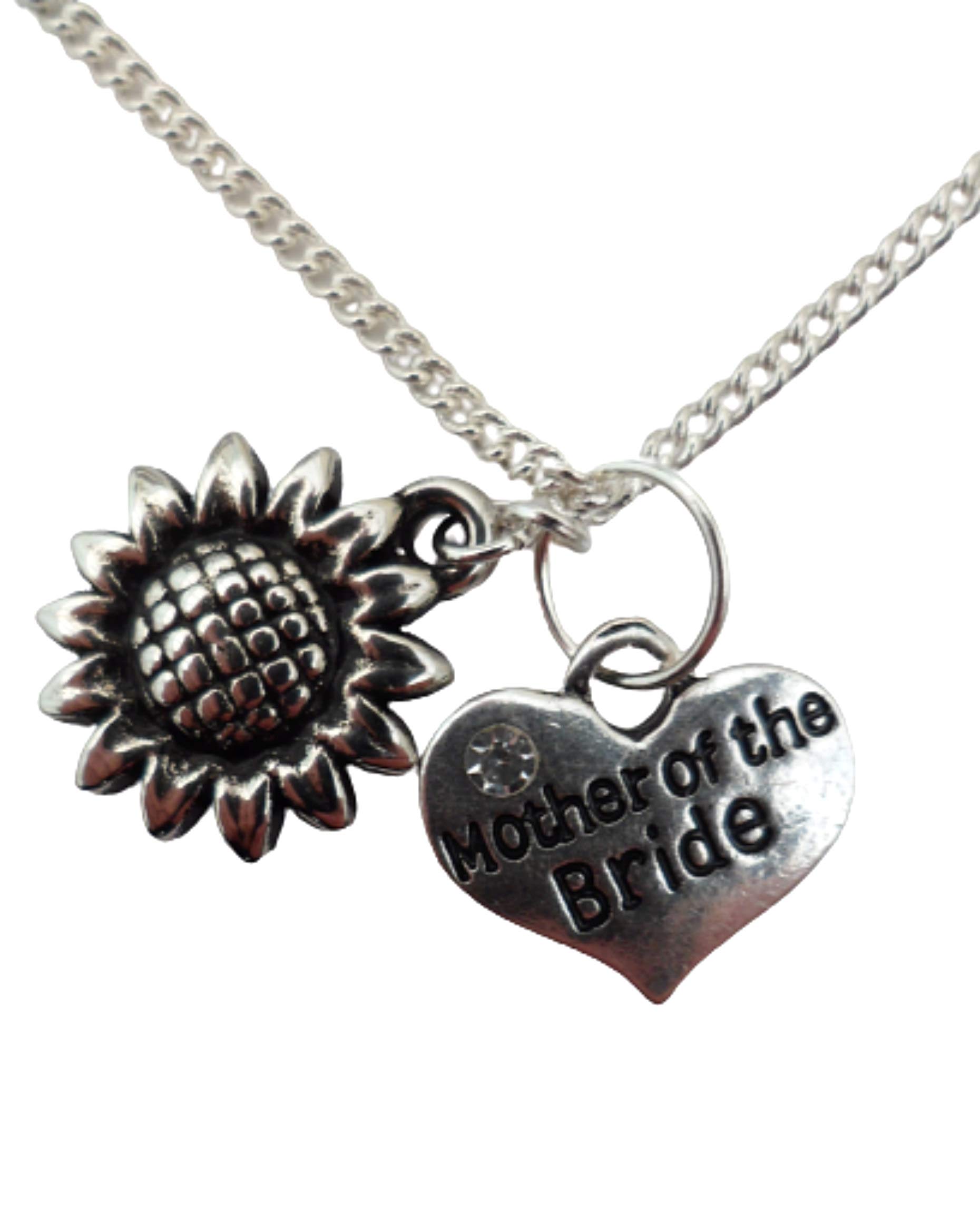 Sterling Silver Plated Heart Sunflower Charm Necklace - Elegant Jewelry Gift for Mother of the Bride, Wedding Party, Anniversary & Special Occasions