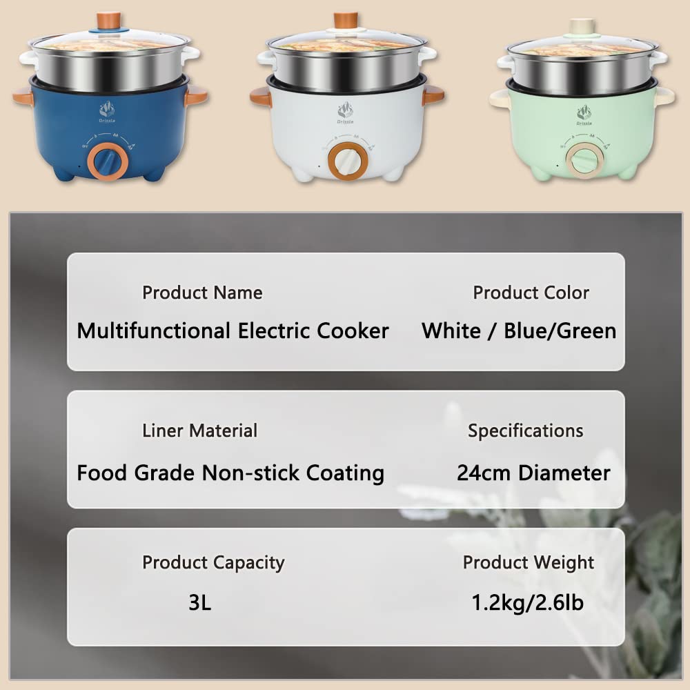 3L Multifunctional Hot Pot Cooker with Non-Stick Coating - Electric Skillet, Steamer & Grill for Shabu Shabu, Ramen, Steak (110V) - Perfect for Home Cooking, Dorm Meals & Party Gatherings