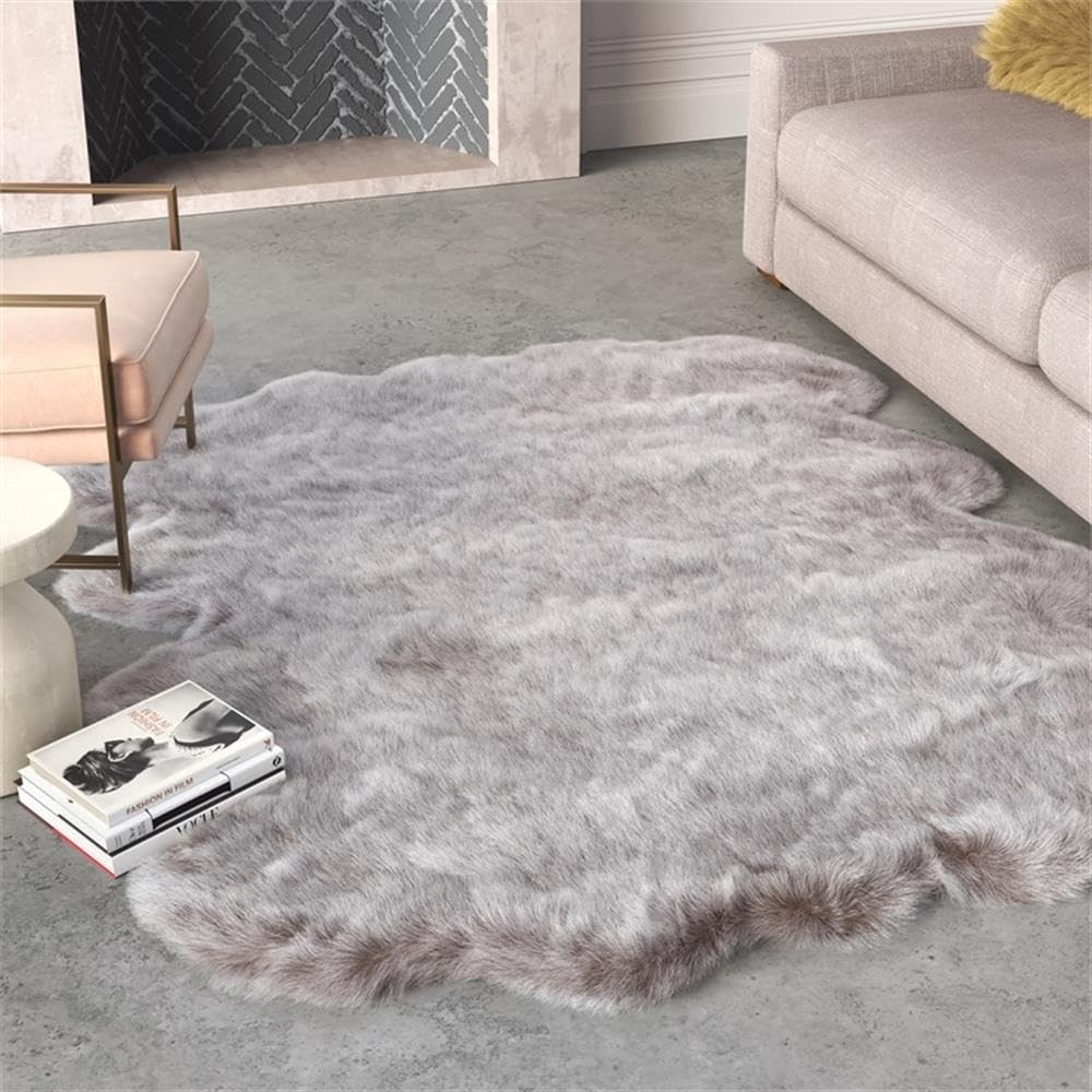 Abacasa Gloss Brown Acrylic Faux Fur Area Rug - Soft Plush Shaggy Carpet for Living Room, Bedroom & Nursery - 5x7 Feet Cozy Home Decor