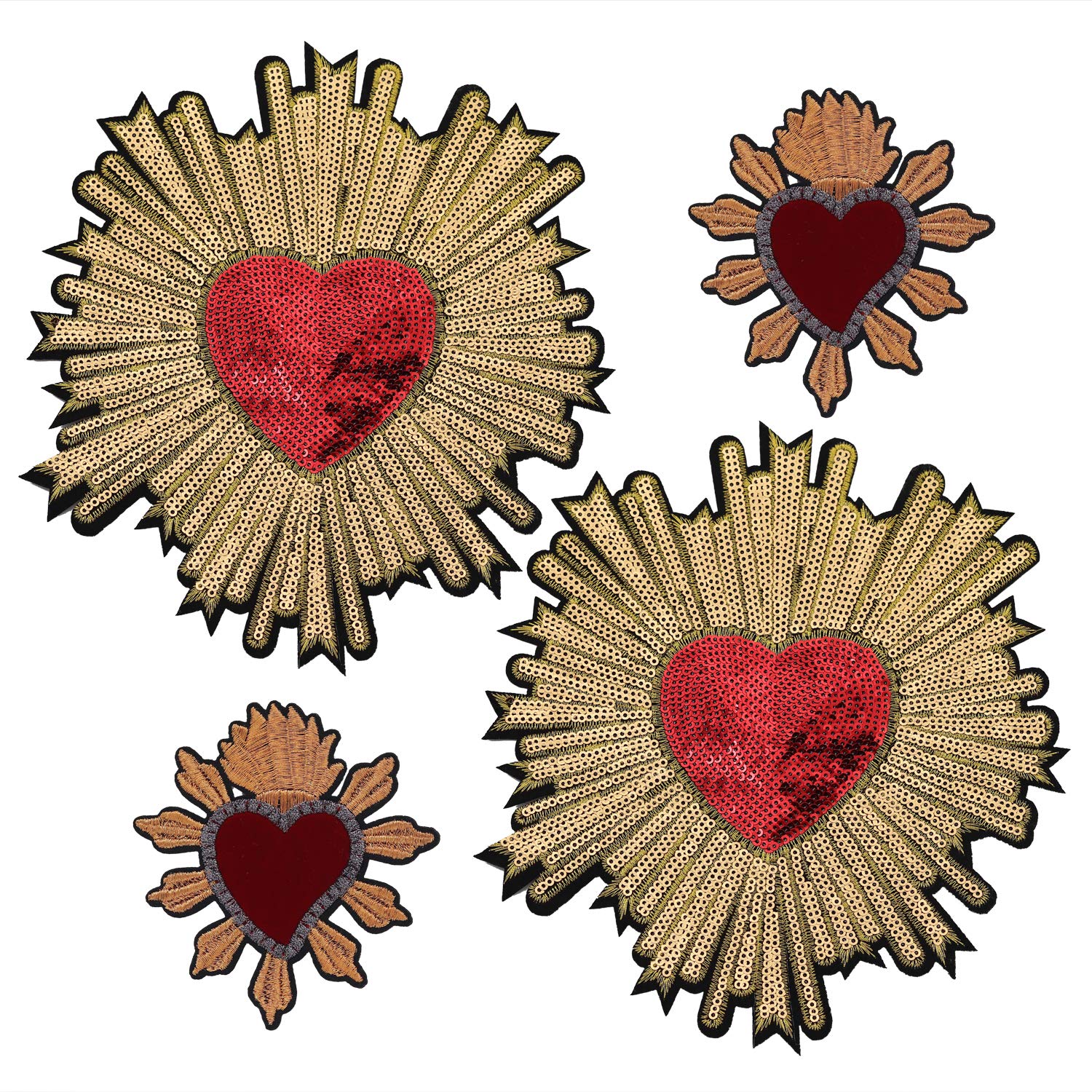 4pcs Large Sequin Heart Flower Iron-On Patches - Embroidered Applique for DIY Clothes, Jackets, Bags & Hats - Custom Sew-On Patches for Women's Fashion & Craft Projects - Perfect for Denim, Accessories & Home Decor