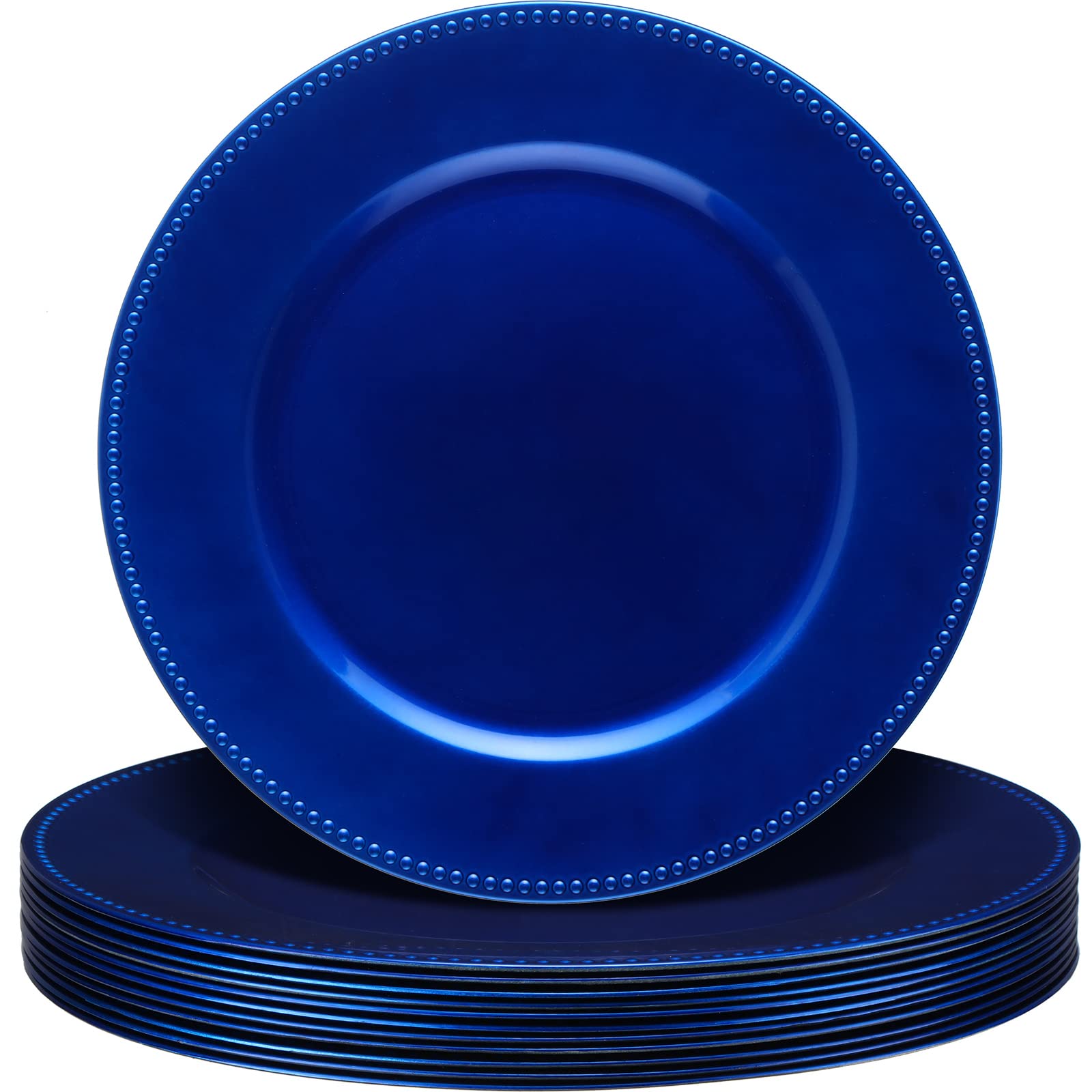 Gerrii 12-Pack 13-Inch Metallic Bead Charger Plates - Plastic Round Dinner Plates for Wedding, Party & Event Decor (Ocean Blue) | Elegant Table Setting for Formal Dinners, Bridal Showers & Holiday Celebrations