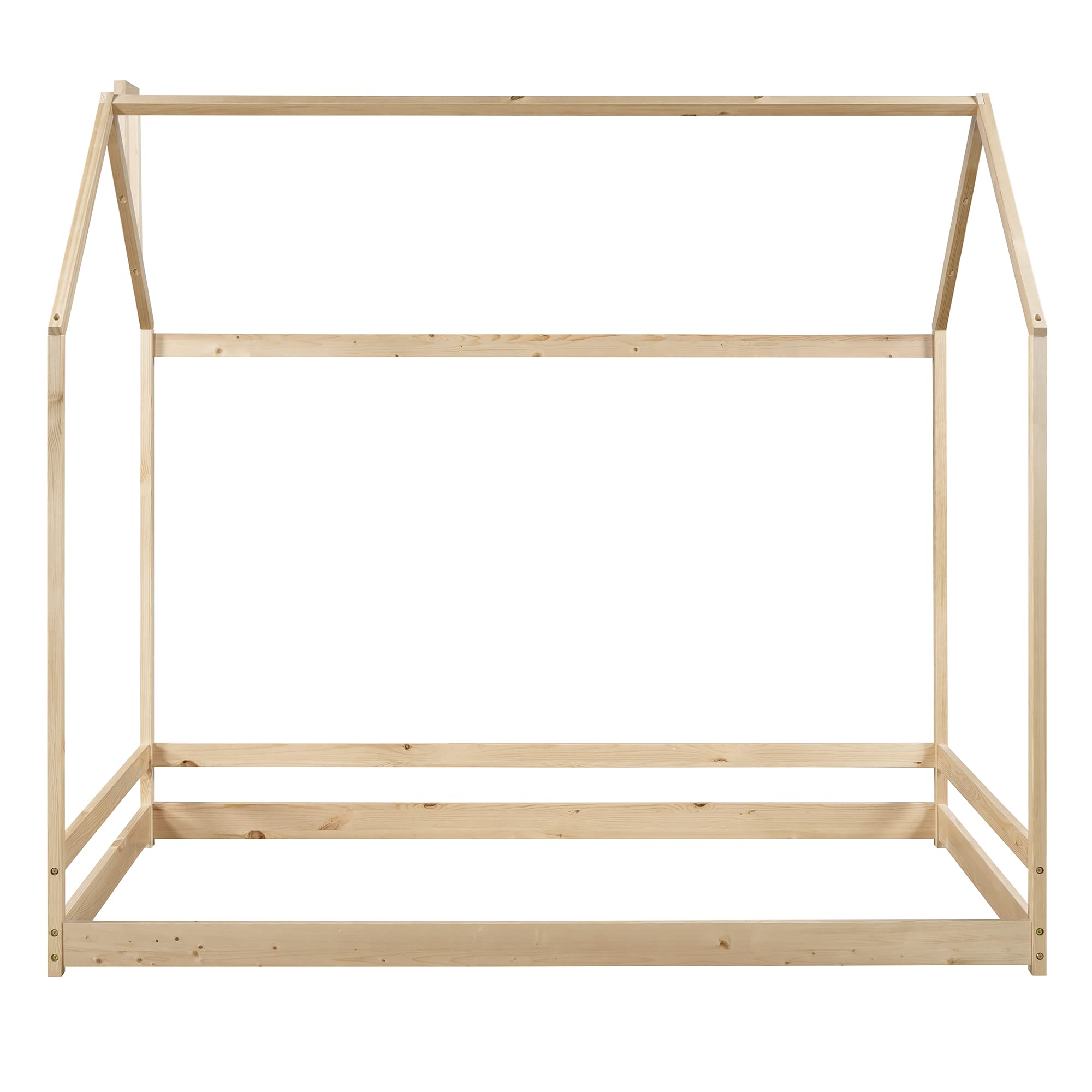 **Kids House Bed Twin Size with Roof - Wooden Bed Frame for Toddlers, Teens, Boys & Girls - Easy Assembly (Natural) - Perfect for Bedrooms, Playrooms & Sleepovers**