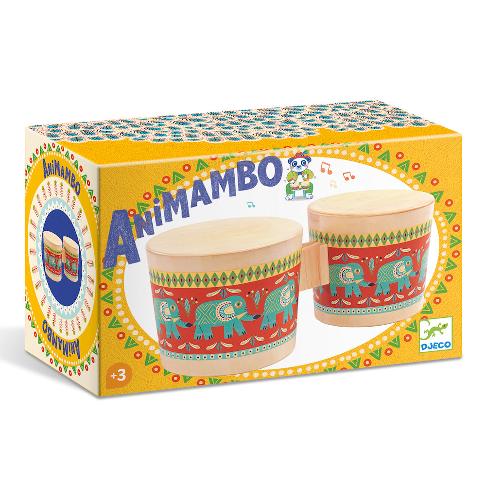 Djeco Animambo Wooden Bongo Drums - Handcrafted Musical Instrument for Kids & Adults - Perfect for Home, Classroom & Music Therapy Sessions