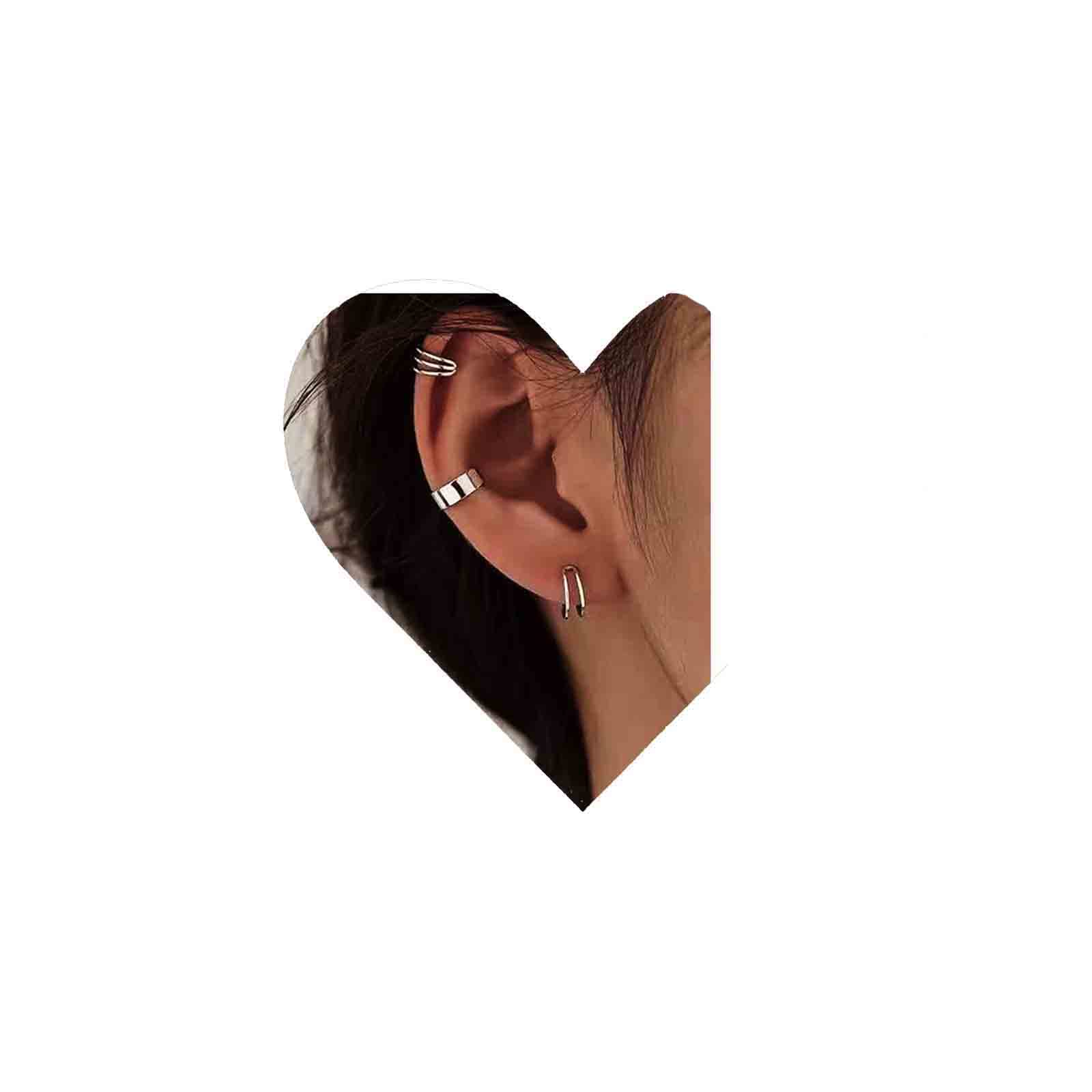 Boho Cartilage Earrings Set - Double Line Helix Cuff Earrings for Women & Girls | Minimalist Fake Piercing Jewelry | No-Piercing Ear Cuffs for Everyday Wear & Special Occasions