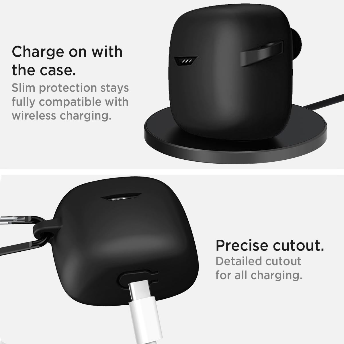 Miimall Protective Silicone Case Cover for JBL Tune Flex - Anti-Lost Keychain, Scratch & Dust Resistant with Carabiner Clip (Black) | Perfect for Gym, Travel & Outdoor Activities