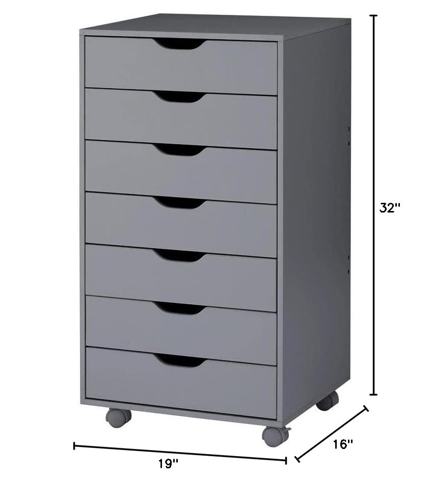 Naomi Home 7-Drawer Storage Cabinet - Gray Craft & Makeup Organizer with Spacious Drawers | Perfect for Craft Room, Vanity & Bedroom Organization