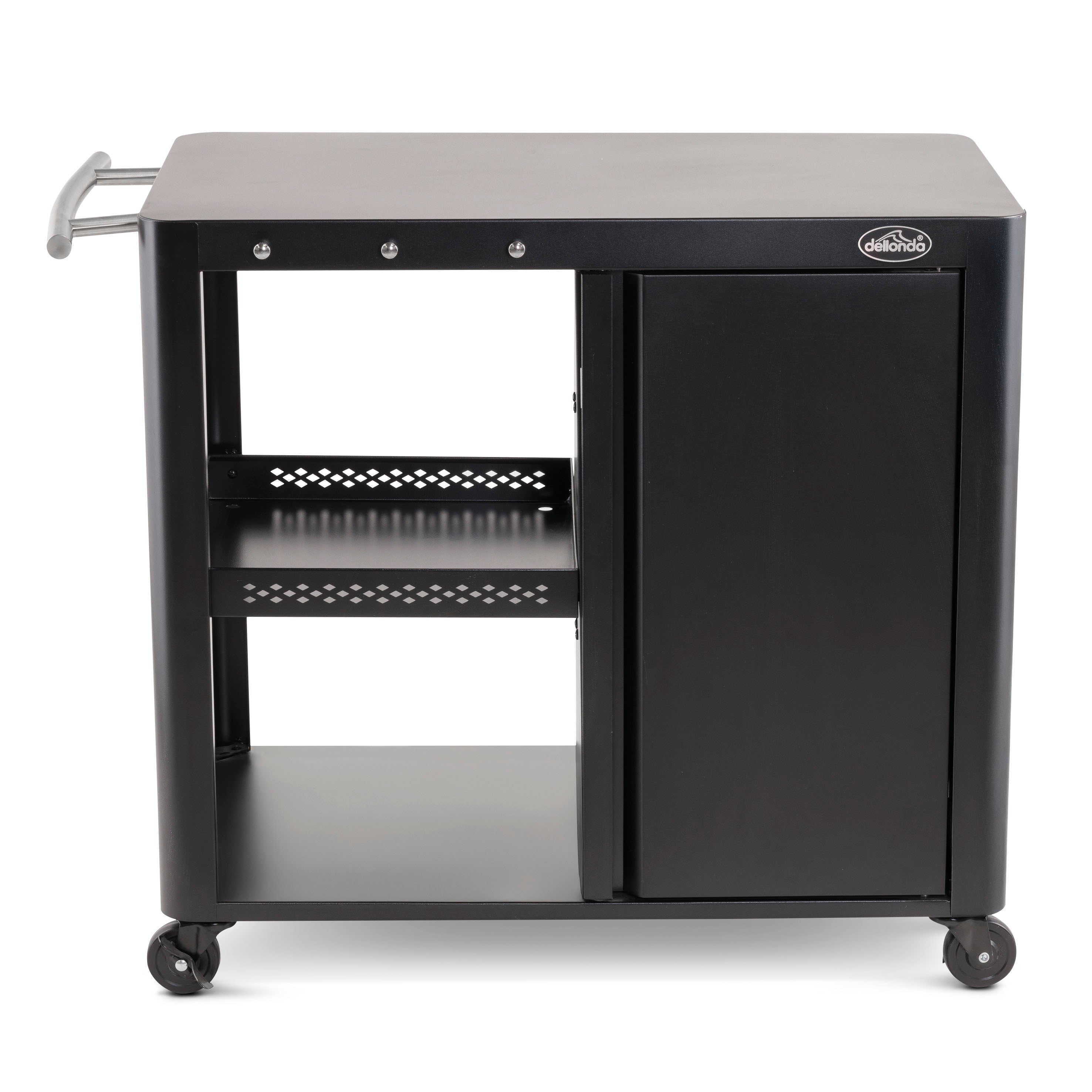 Premium BBQ Grill Cart with Storage Cabinet, Extendable Side Table & Utensil Hooks - Heavy Duty Outdoor Cooking Station for Patio, Backyard & Camping - Black (Model DG282)