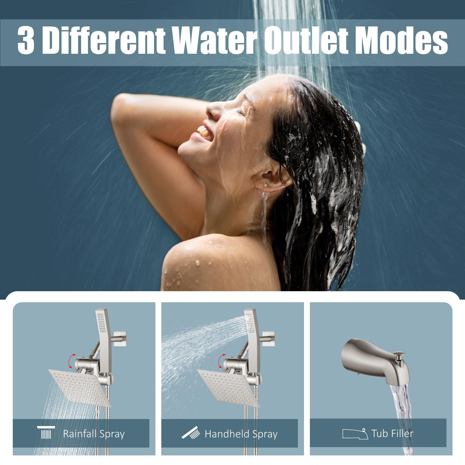 Aolemi 6 Inch Shower Tub Faucet Set with Handheld Spray & Rainfall Shower Head - Brushed Nickel Finish - Complete Shower Trim Kit with Rough-in Valve - Perfect for Bathroom Renovation & Spa-Like Shower Experience