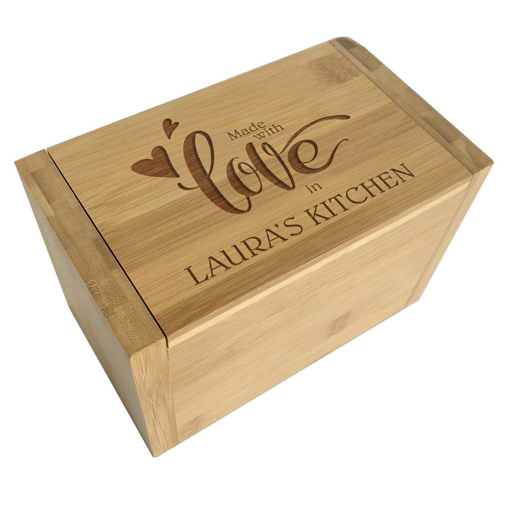 Personalized Engraved Recipe Box - Made With Love - Perfect for Family Recipes, Wedding Gifts & Kitchen Organization