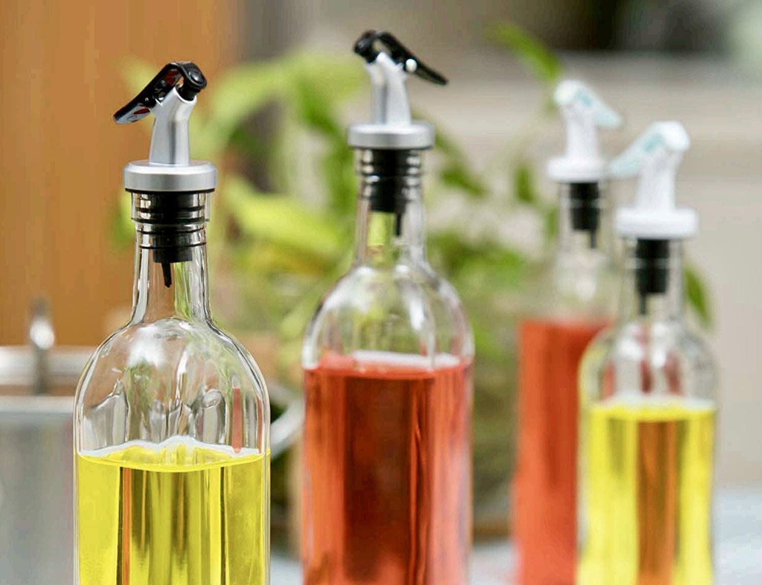 Stainless Steel Oil Bottle Pourer with Plastic Nozzle - Free Flow Wine and Liquor Dispenser Cap for Olive Oil, Kitchen, Bar, Restaurant Use (3 Pack) - Perfect for Home, Hotel, and Commercial Use