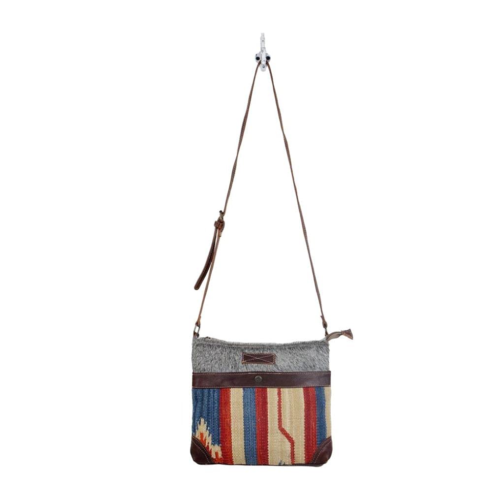 Bohemian Crossbody Bag - Upcycled Cotton & Cowhide Leather for Travel & Daily Use